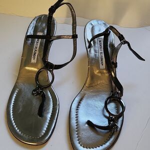 Manolo Blahnik Metallic Silver Strappy Heels